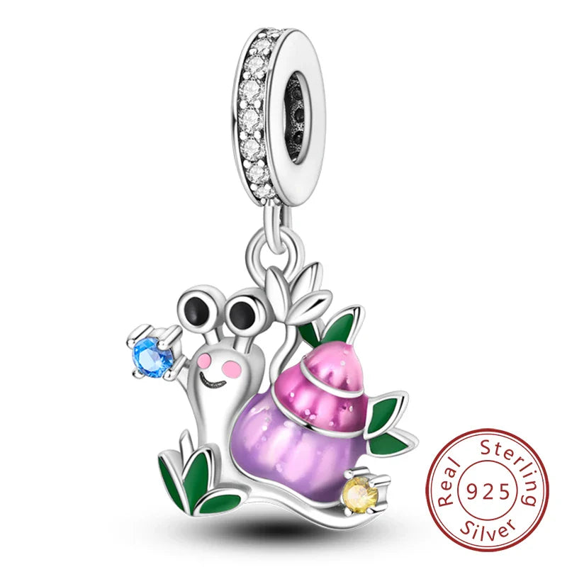 925 Sterling Silver Pink Pendant Charm for DIY Jewelry Bracelet and Necklace