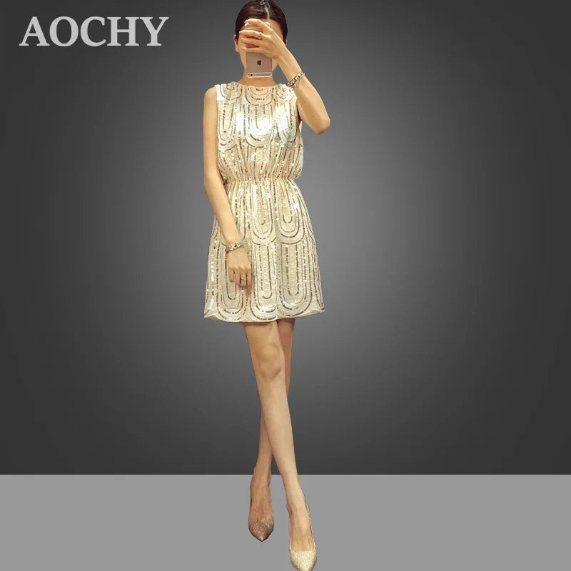 Sequin Mini Dress For Women Sleeveless Party Dress Casual