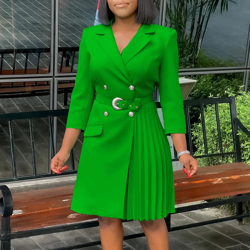 Elegant Blazer Dress For Women Notched Collar Full Sleeve