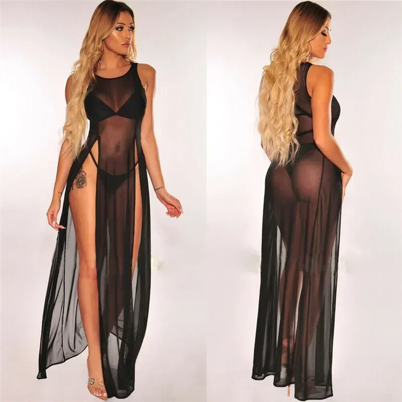 Mesh Sheer Long Beach Bikini Cover Up Dress For Women