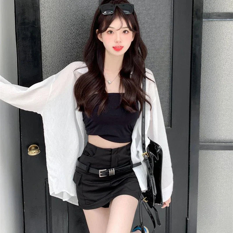 Purple Sunscreen Long Sleeve Shirt for Women Lightweight Single Breasted Loose Casual Blouse with Turn Down Collar