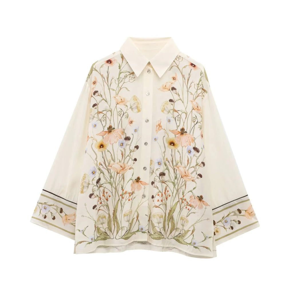 Floral Pattern Women's Shirt and Long Pants Set for Spring Fashion