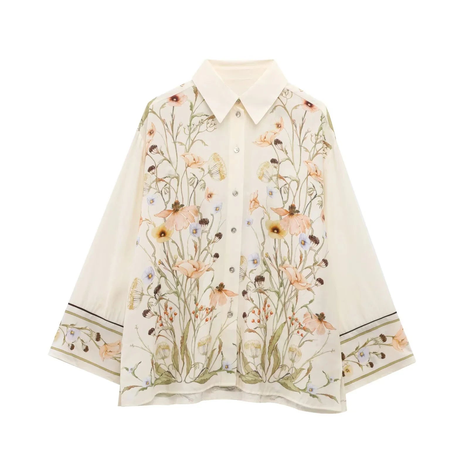 Floral Pattern Women's Shirt and Long Pants Set for Spring Fashion