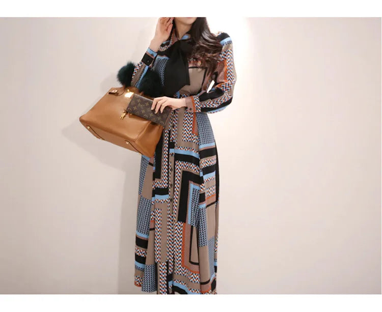 Vintage Print Long Shirt Dress For Women Ankle Length