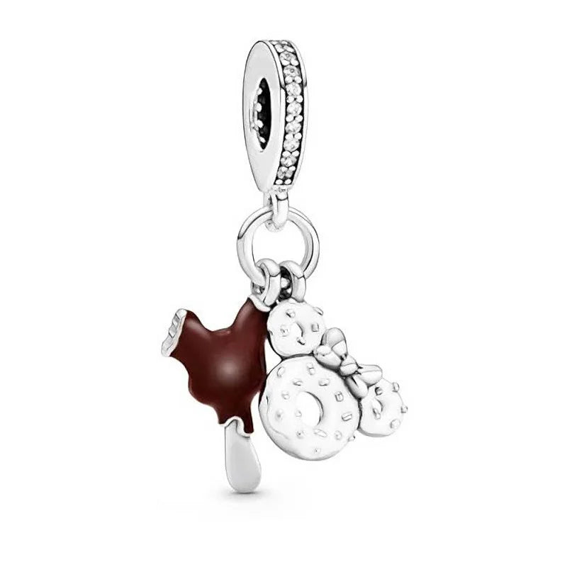 Disney 925 Sterling Silver DIY Charm Compatible With 3mm Bracelets Featuring Mickey Mouse Ferris Wheel And Suitcase Designs