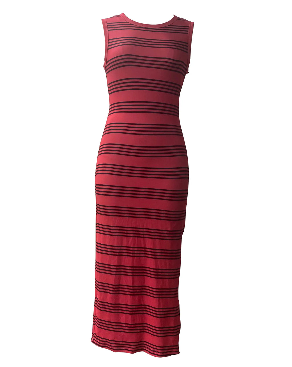 Casual Striped Knitted Midi Dress With Side Slit Summer