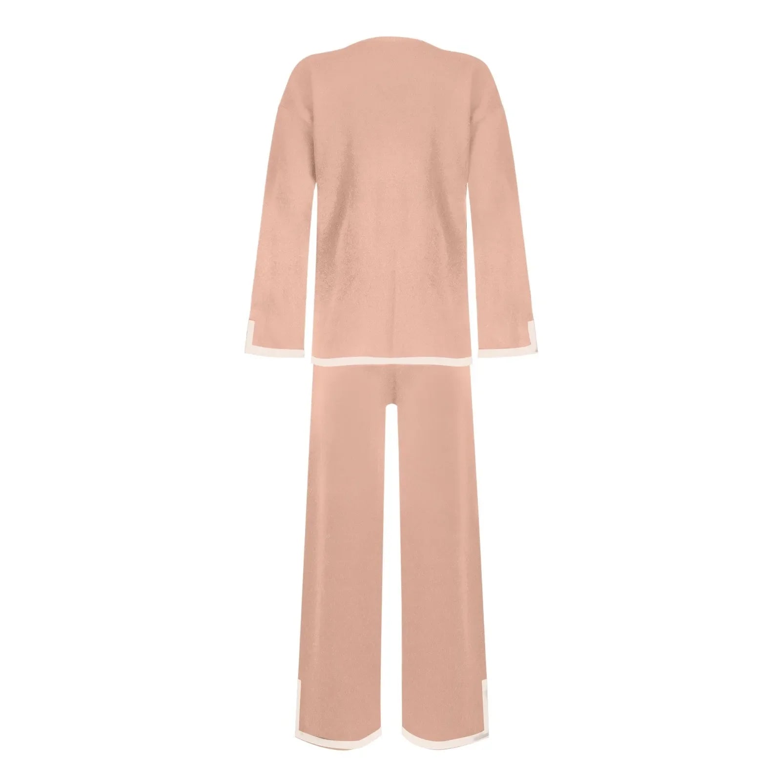 Knitted Women's Casual Two Piece Set with Long Sleeve Sweater and Wide Leg Pants for Comfortable Homewear