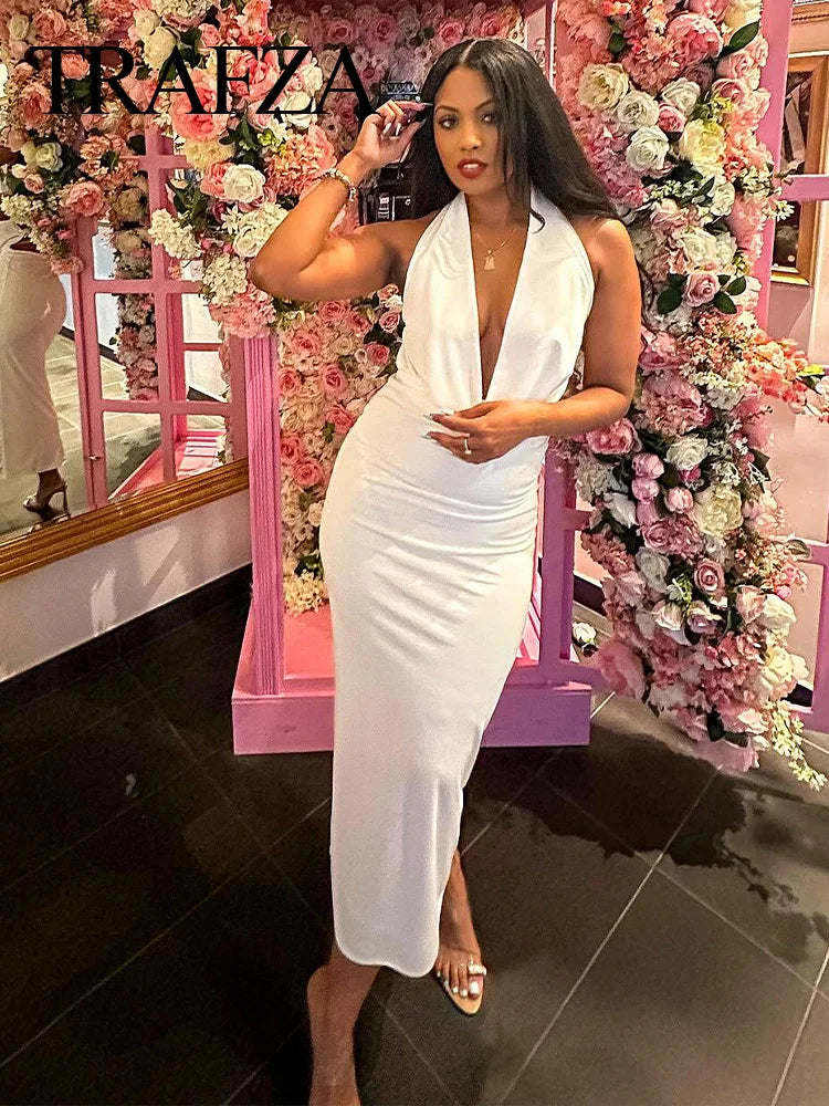 Blue Backless Off Shoulder Long Dress For Women Evening