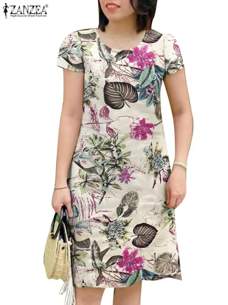 Vintage Floral Knee Length Boho Sundress With Pockets