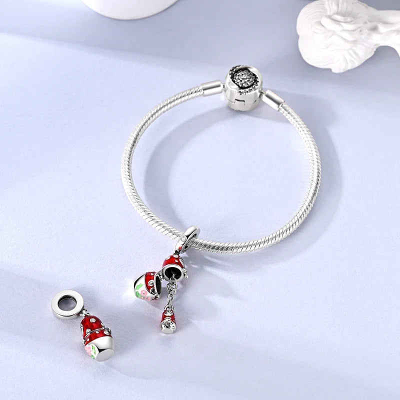 925 Sterling Silver Red Polka Dot Doll Pendant Charm for Bracelet and Necklace DIY Jewelry Gift for Women