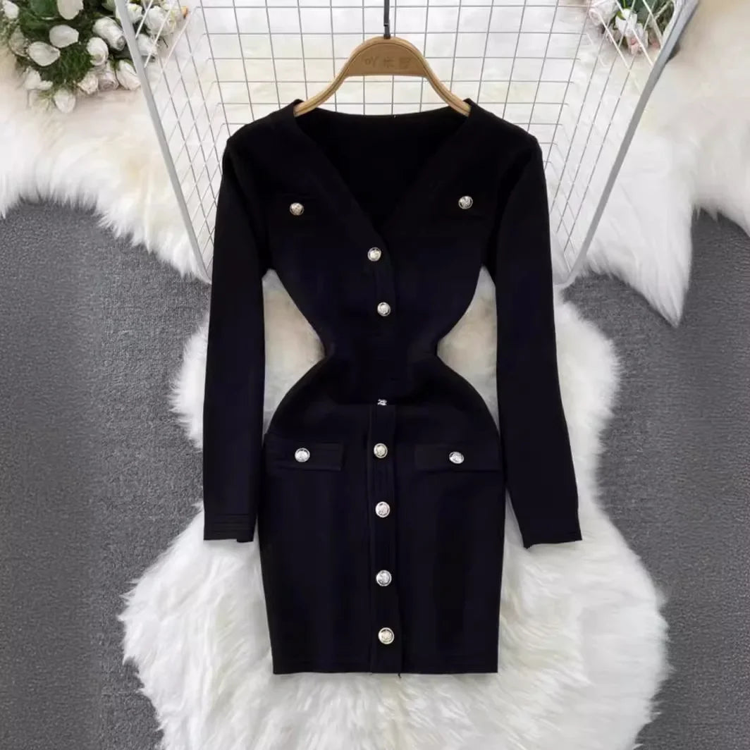 Winter Sweater Dress For Women Vintage Long Sleeve Bodycon