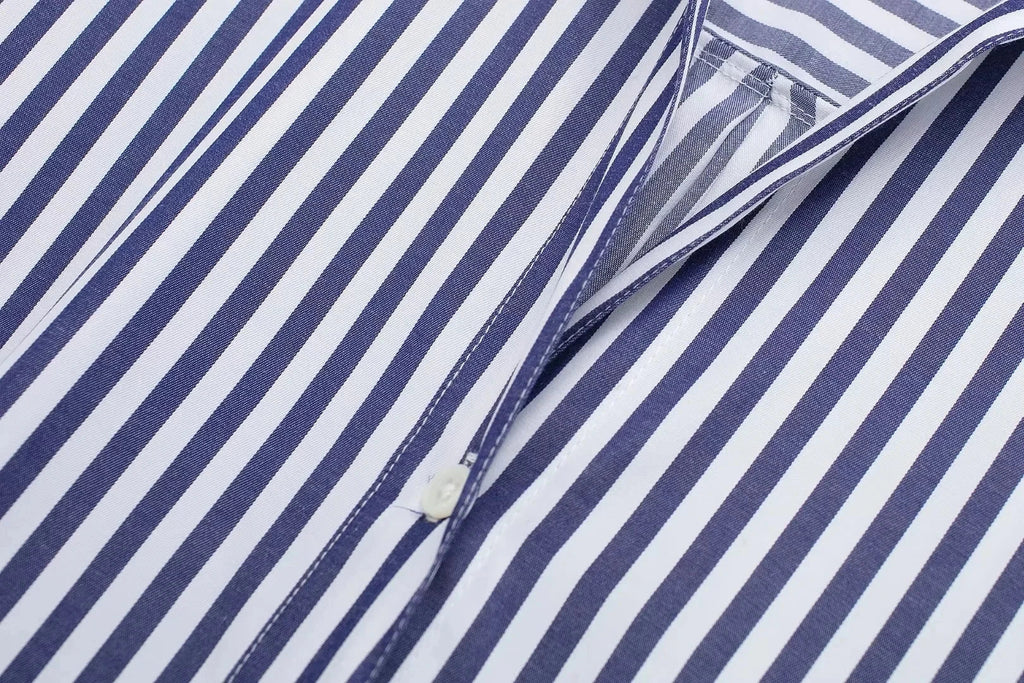 Women's Casual Striped Single Breasted Long Sleeve Lapel Blouse Elegant Solid Color Office Shirt Chic Top