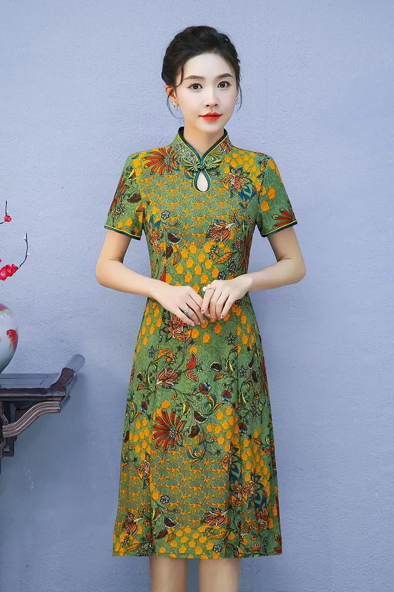 Floral A-Line Summer Dress For Women Short Sleeve Elegant