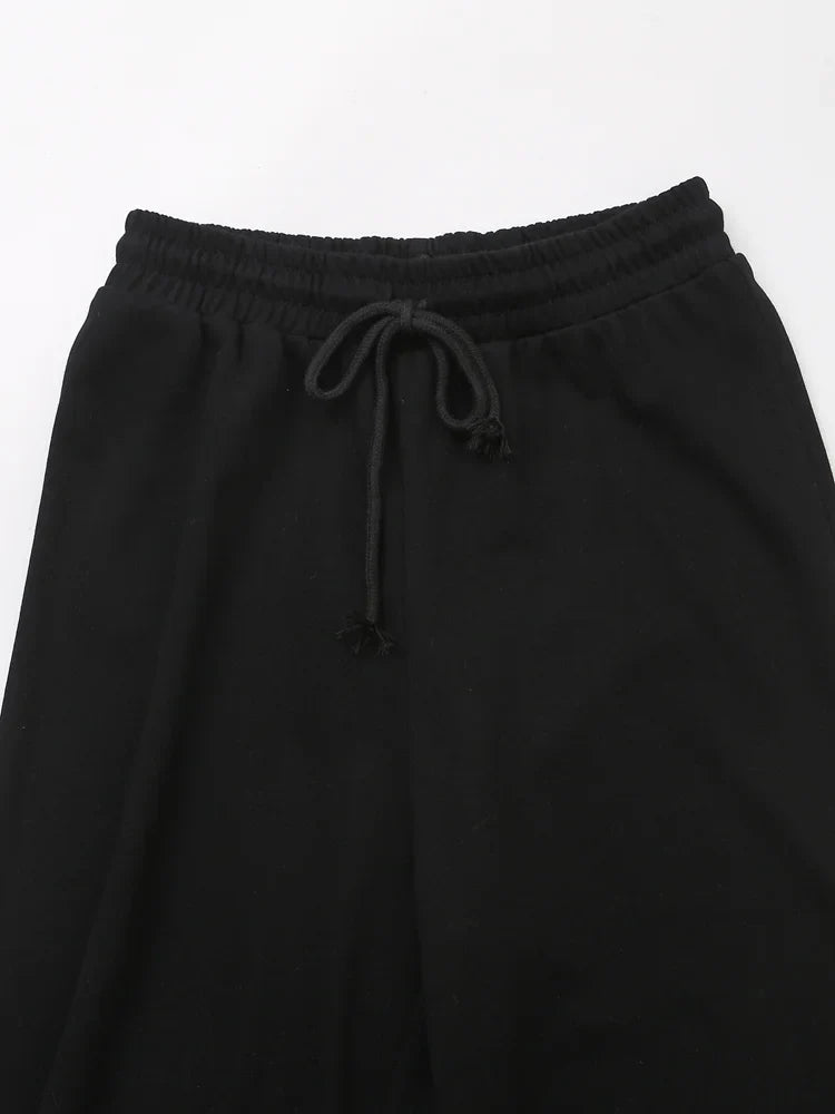 Women's Solid Casual Trouser Set with Short Sleeve T-Shirt and Elastic Waist Wide Leg Pants