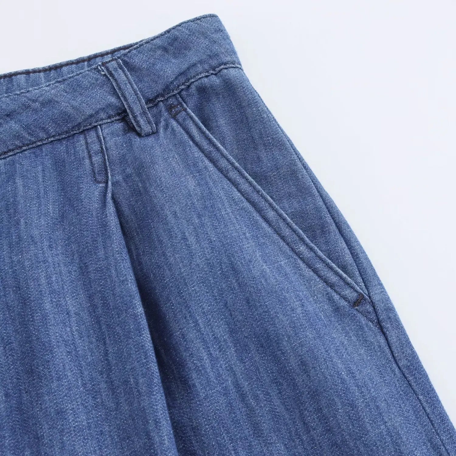 Women's Slim Fit Denim Shirt with Bow Decoration and Wide Leg Loose Long Suit