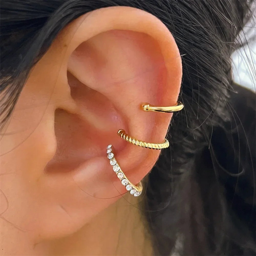 3PCS Vintage Crystal Ear Cuff Set for Women and Teens Non Piercing Gold Clip Earrings Jewelry Gift