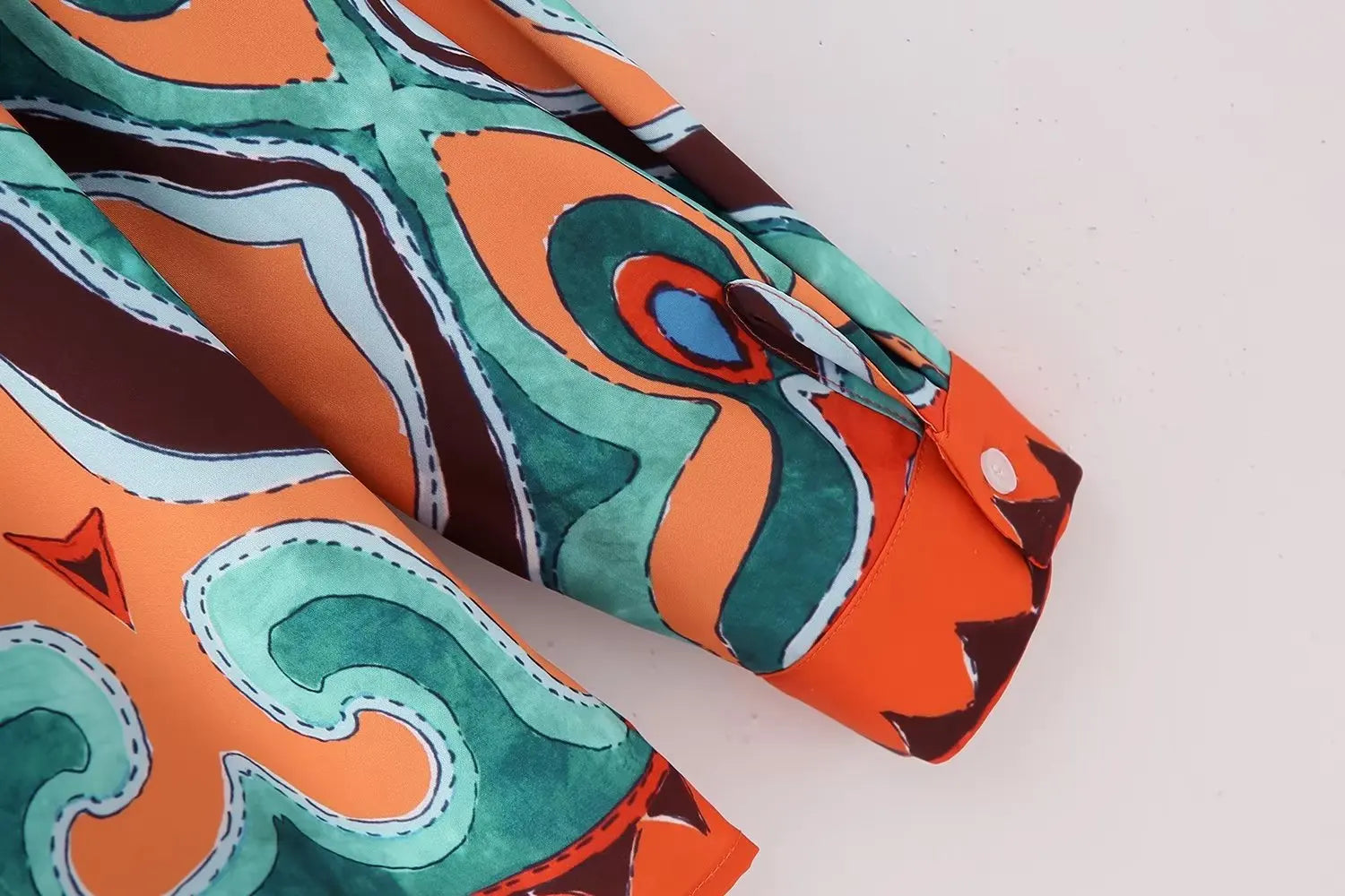 Women Vintage Long Sleeve Blouse with Abstract Print Casual Shirt Top