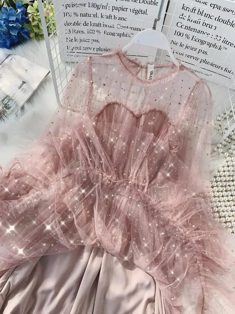Sequined Mesh Fairy Dress For Women Party Gala Evening Wear