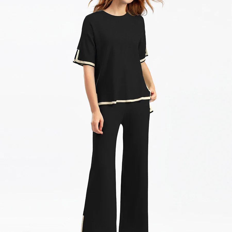 Casual Elegant Women's 2-Piece Sportswear Set with O-Neck Hoodie and Wide Leg Pants for Autumn and Winter