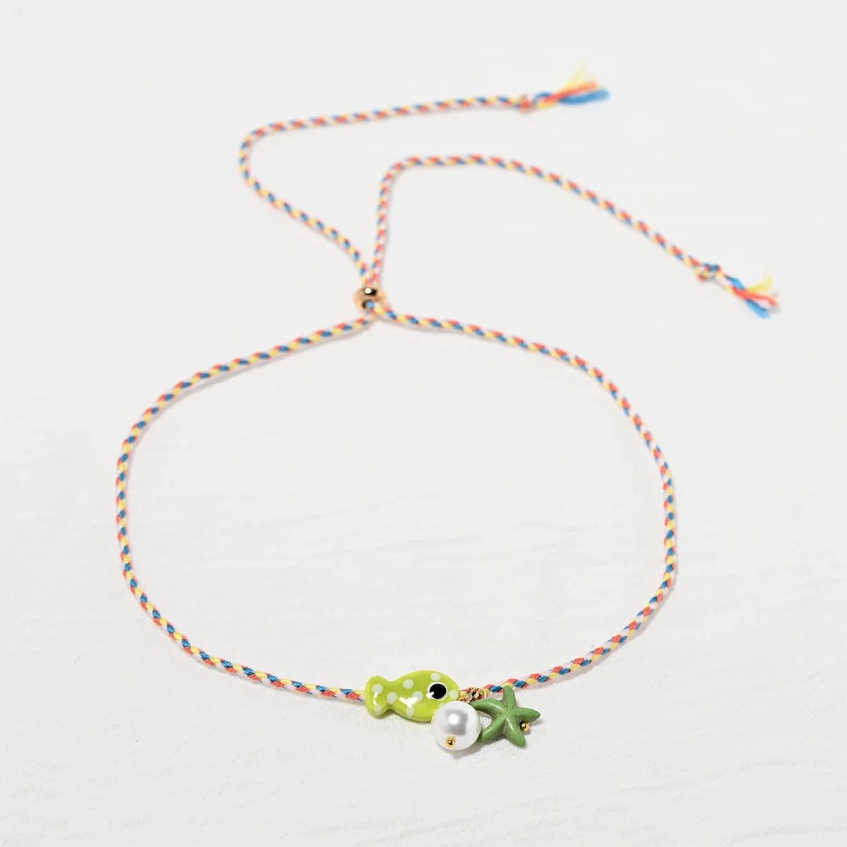 Colorful Bohemian Ceramic Fish Pendant Necklace for Women Adjustable Multicolored Rope Choker