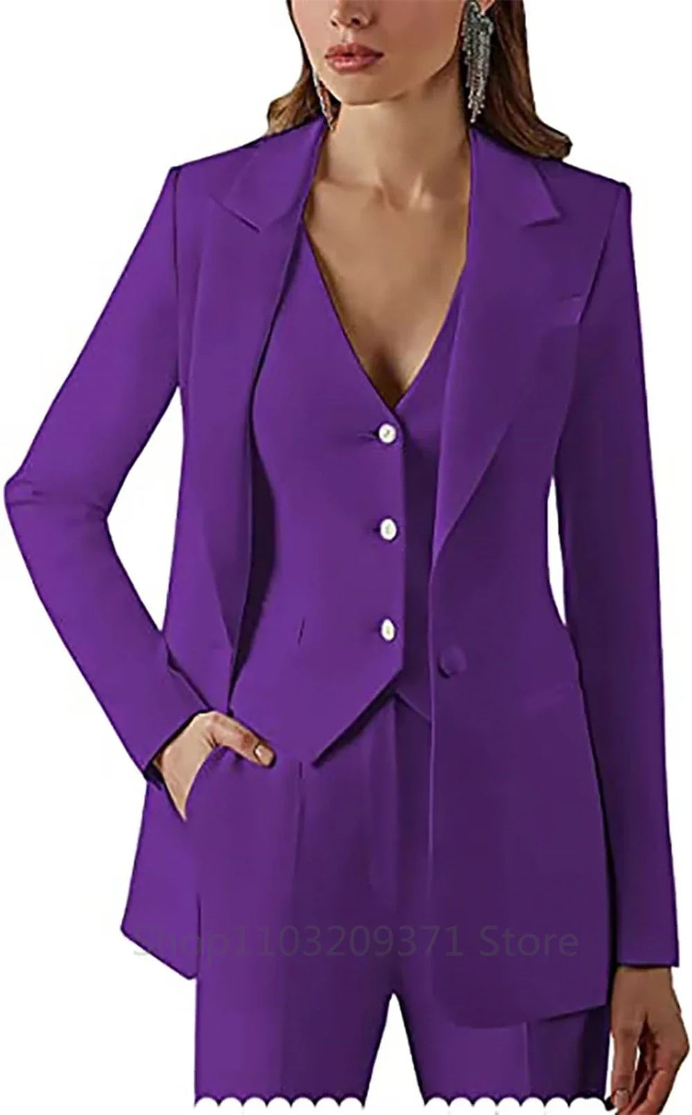 Plus Size Women Three Piece Suit Set with Lapel Blazer Vest and Pants for Office Business Formal Events