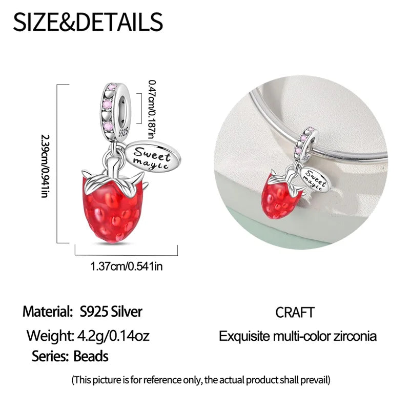 925 Silver Red Charms Beads for DIY Jewelry Bracelets Featuring Strawberry Ladybird and Lipstick Design