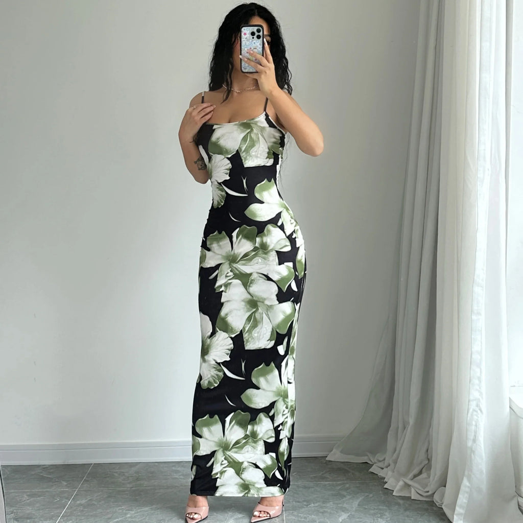 Floral Print Sexy Sleeveless Maxi Dress for Party Vacation