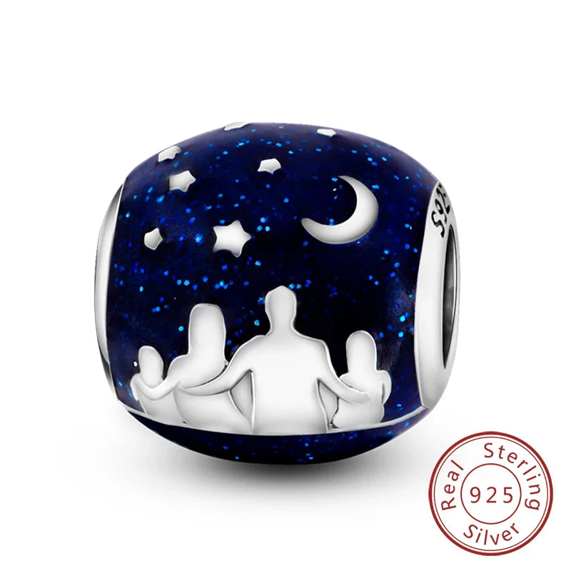 925 Sterling Silver Love Heart Family Charm Bead Pendant for Women's Bracelet Jewelry Gift