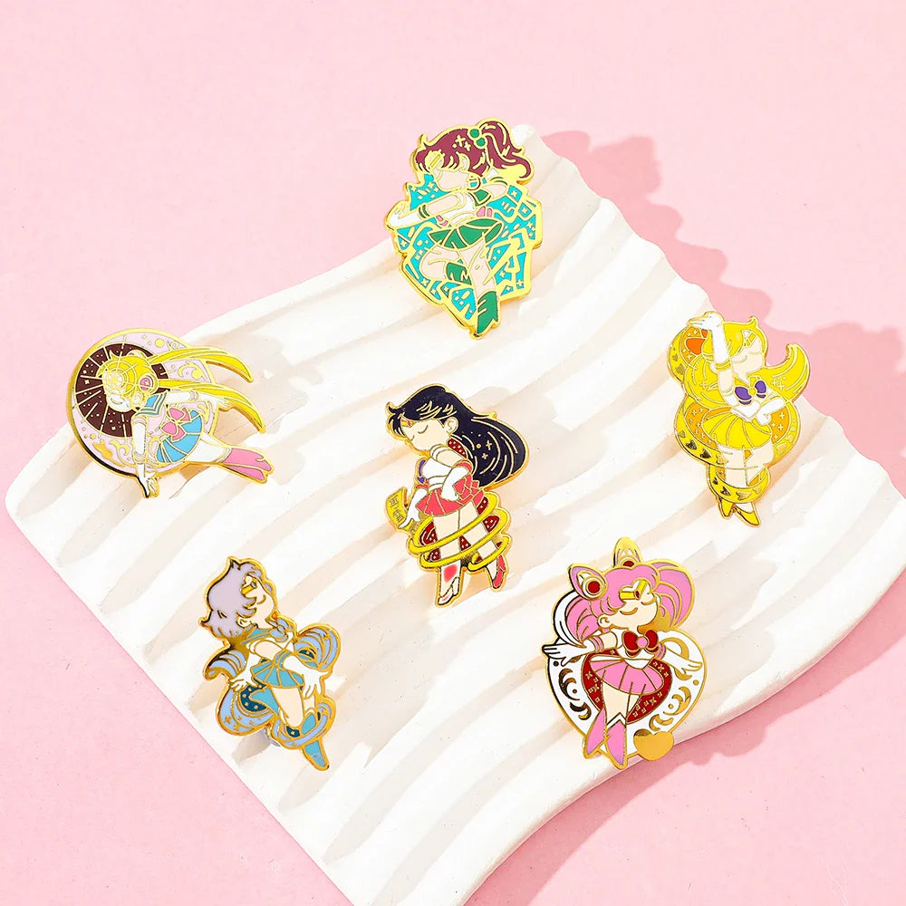 6 Pcs Anime Brooch Set Cute Cartoon Enamel Pins Tsukino Usagi Jewelry Gift for Friends