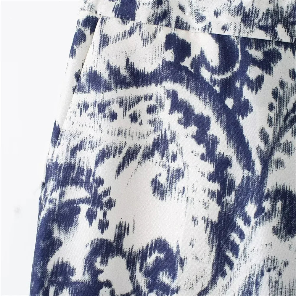 Niche Western Style Printed Shirt and High Waisted Pants Set for Fashionable Autumn Looks