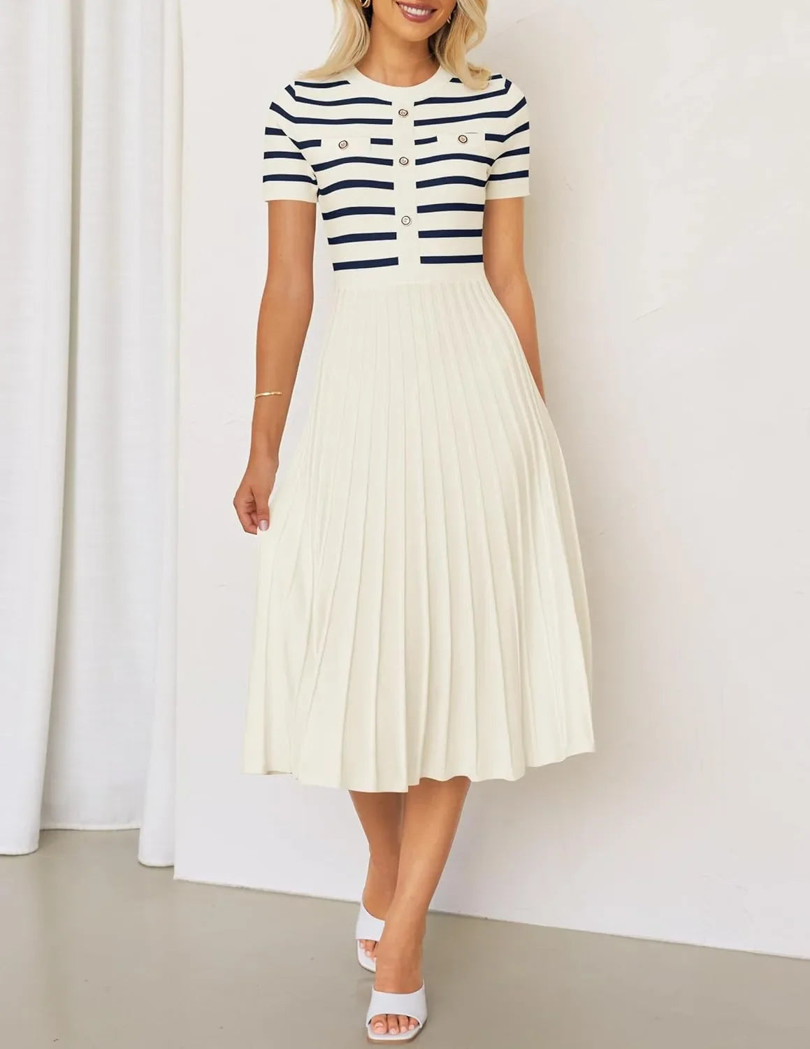 Ice Silk Knitted Striped Summer Dress For Women Loose Fit