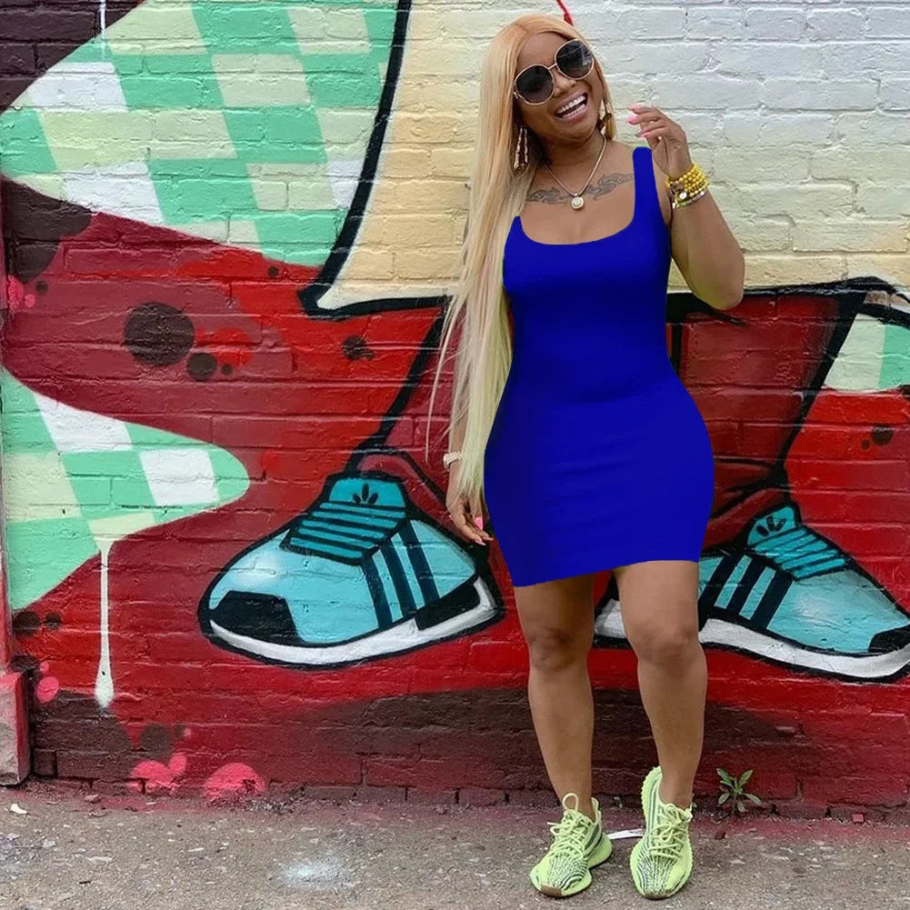 Women Solid Color Strap Casual Summer Sleeveless Dress