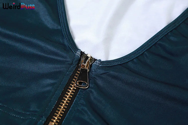 Weird Puss Solid 2 Piece Set Women Low-Neck Zipper Tank Top and Peach Hip Skirt Stretchy Clubwear Matching Outfit