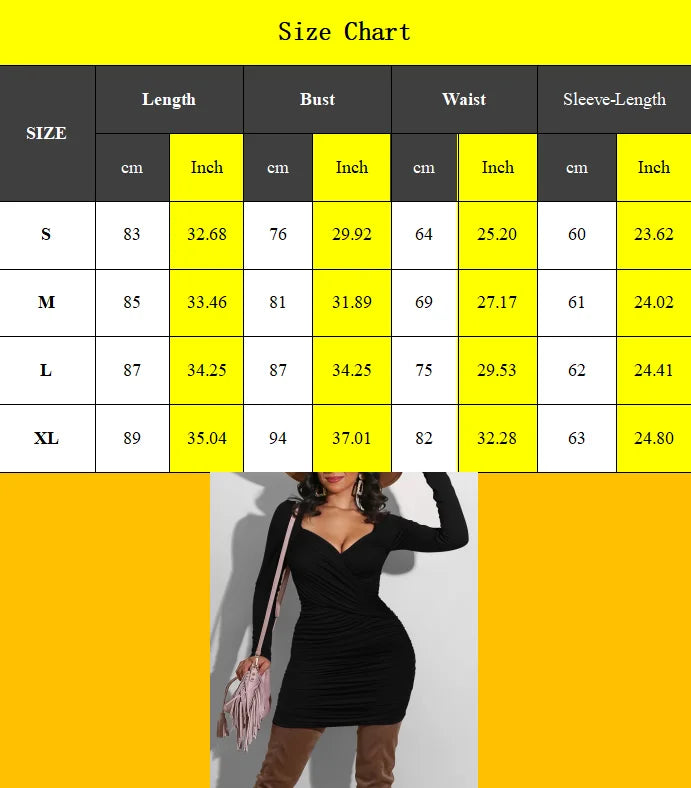 Black Long Sleeve V Neck Bodycon Evening Dress Hip Wrap