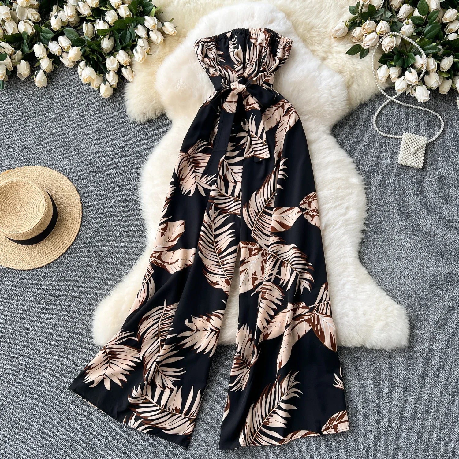 Printed Suspender Jumpsuit For Women Casual Romper