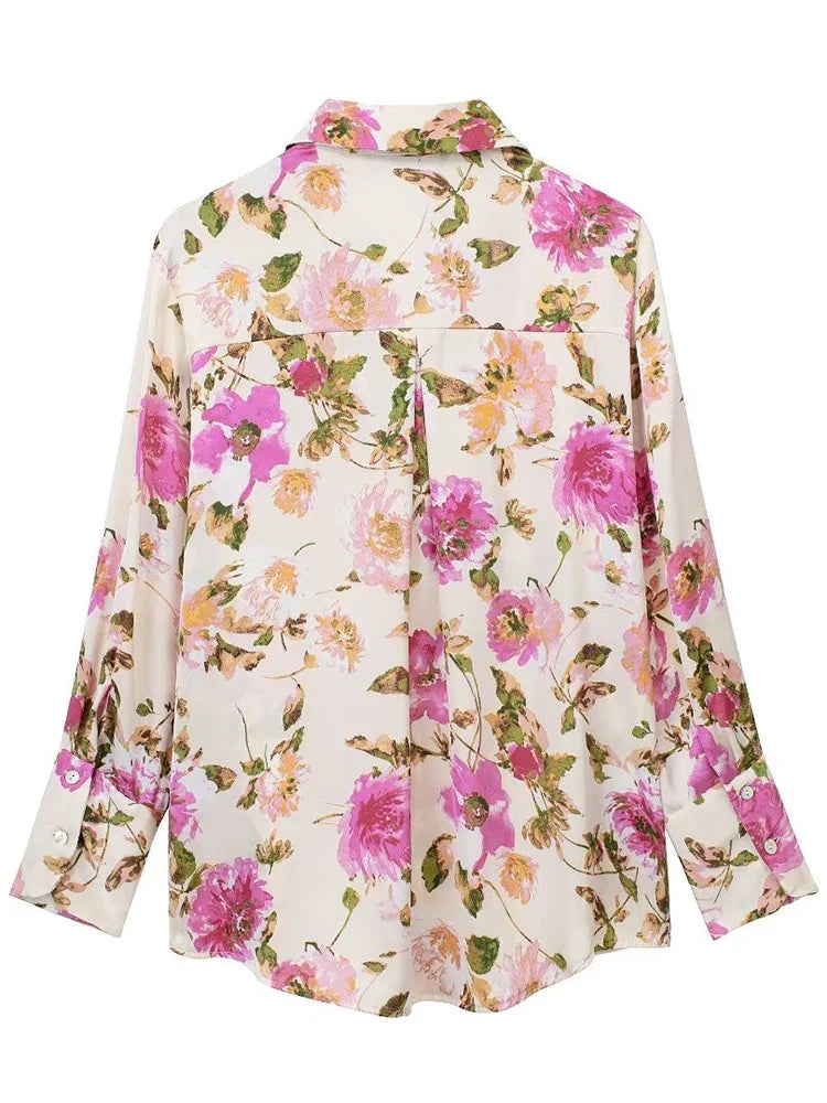 Willshela Women Floral Printed Single Breasted Blouse Vintage Lapel Neck Long Sleeve Chic Shirt