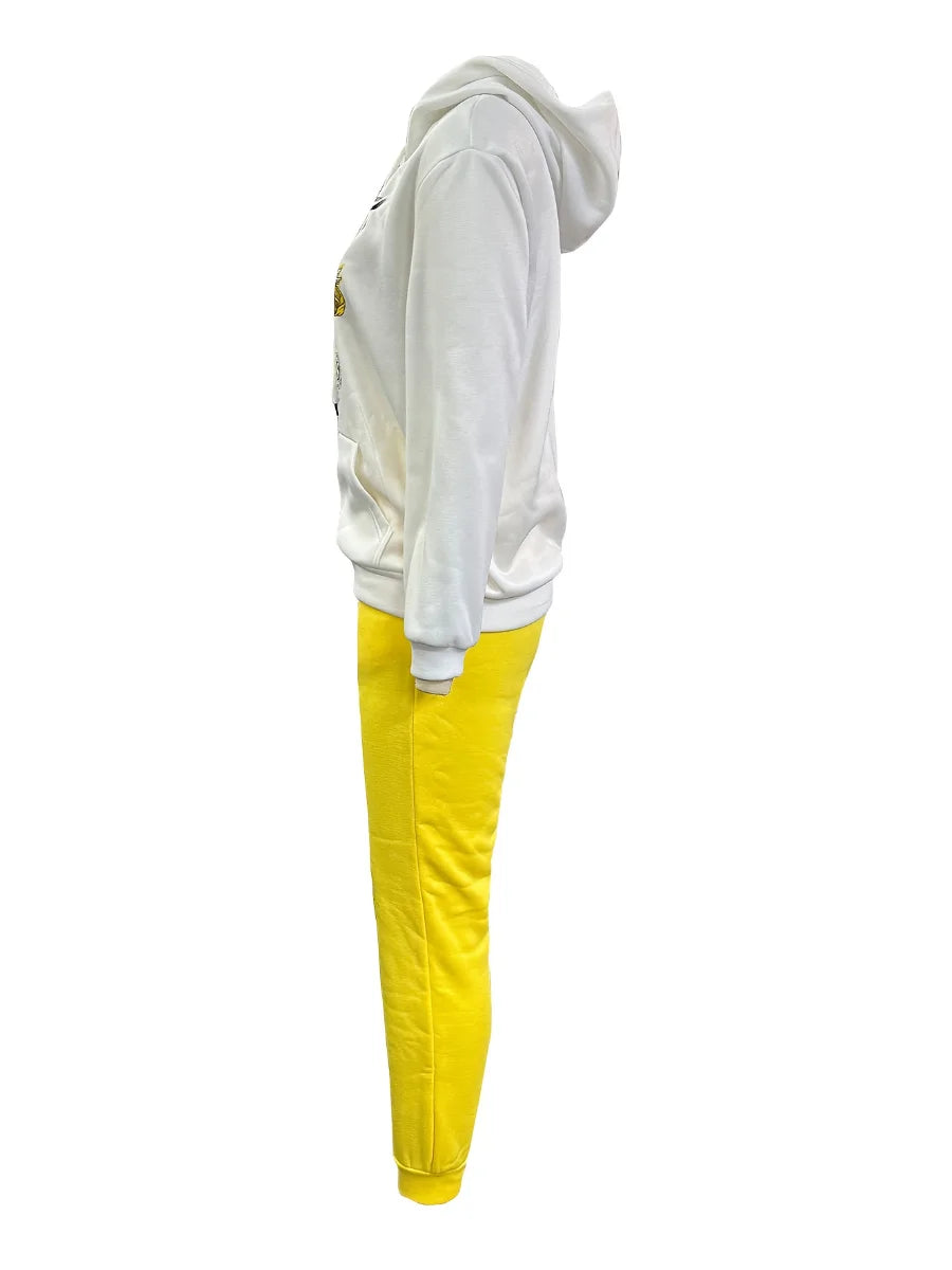 Kangaroo Pocket Hooded Tracksuit for Women - Casual Patchwork Long Sleeve Sweat Outfit