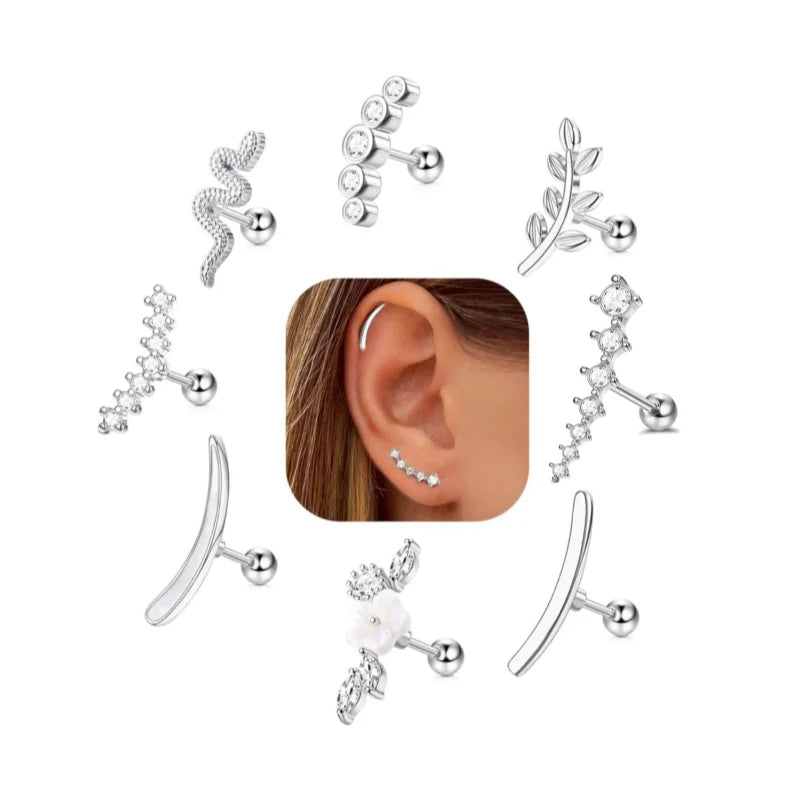 16G Stainless Steel Screw Back Stud Earrings with Cubic Zirconia for Cartilage Conch Helix Ear Piercing