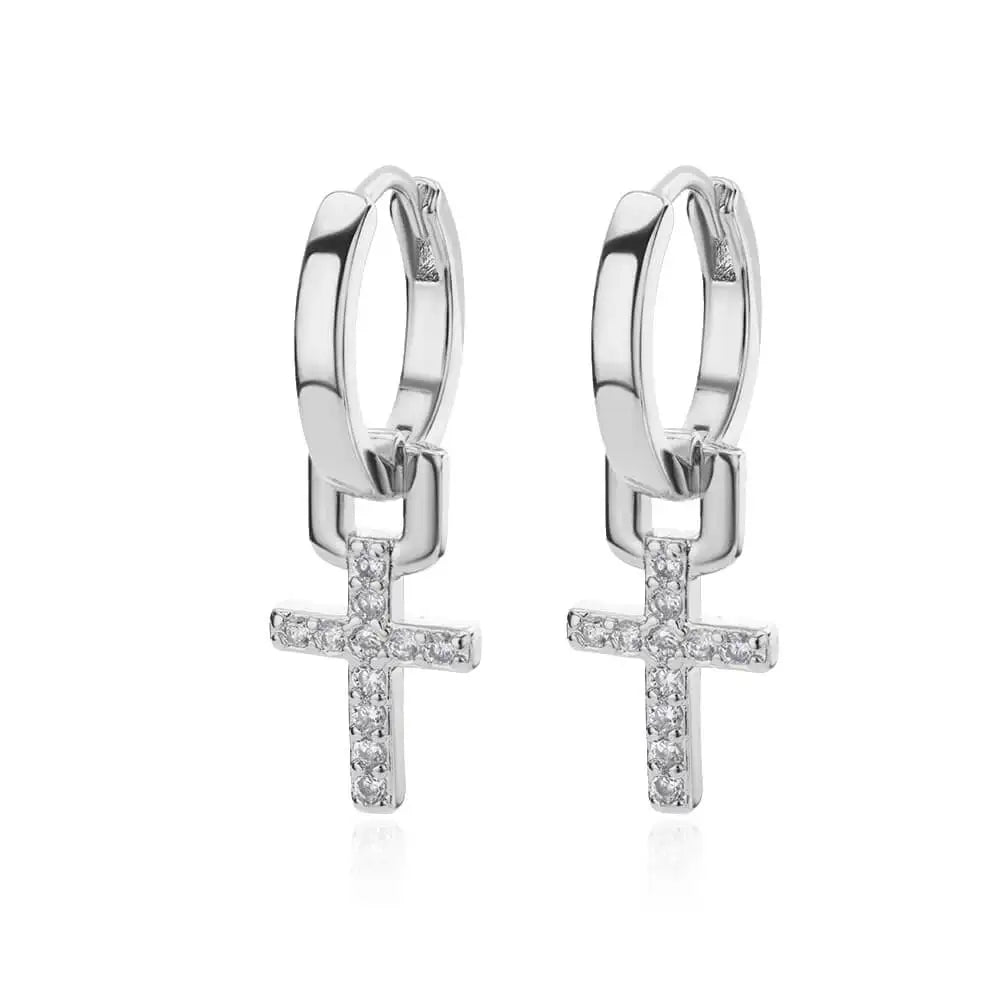 Zircon Cross Dangle Earrings for Women - Stainless Steel Wedding Jewelry for Couples and Girls