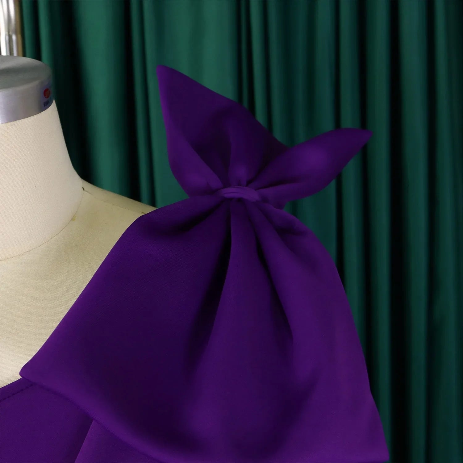 One Shoulder Bow Dress A Line Pleated Mid Calf Party Dress