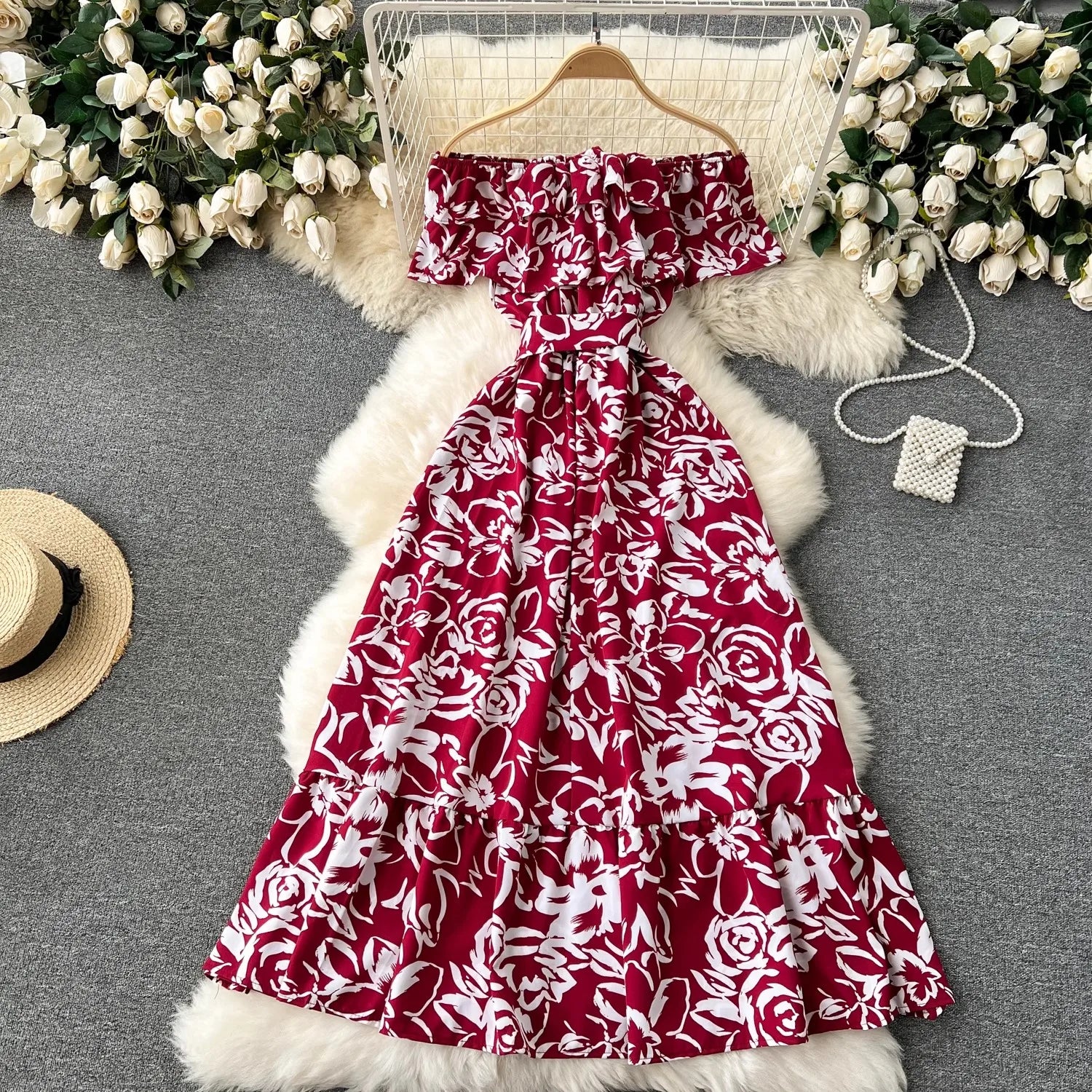 Romantic Floral Off Shoulder Maxi Dress For Women Boho Chic
