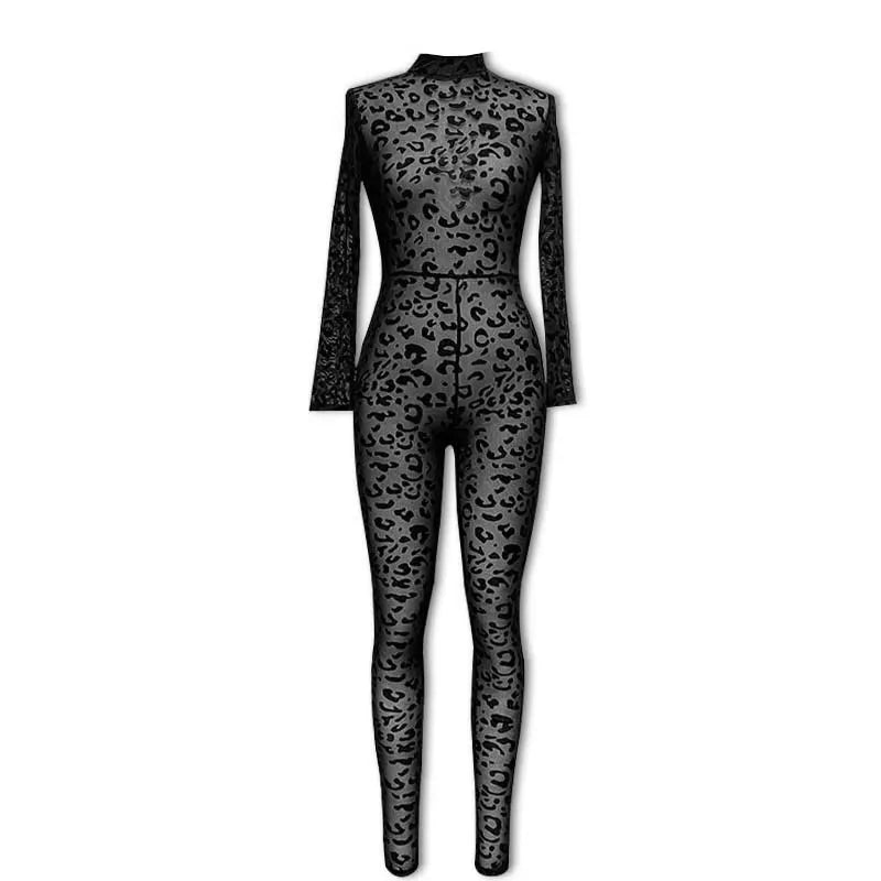 Women's Sexy Full Body Fishnet Jumpsuit Bodysuit Mesh See-Through Lingerie Bodystocking Nightwear with Long Sleeves and Stretch Fit