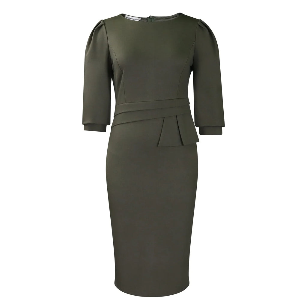 Elegant Office Dress For Women O Neck Half Sleeve Sheath