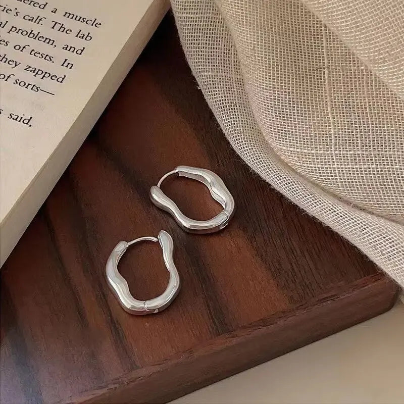 Gold Color Metallic Geometric Hoop Earrings for Women Personalized Irregular Design Party Jewelry