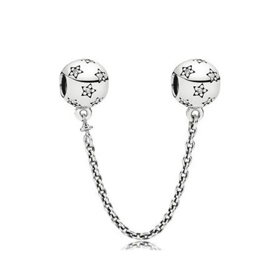 DIY Love Heart Family Safety Chain Bracelet with 925 Silver Star Clip Bead and Flower Charm Gift