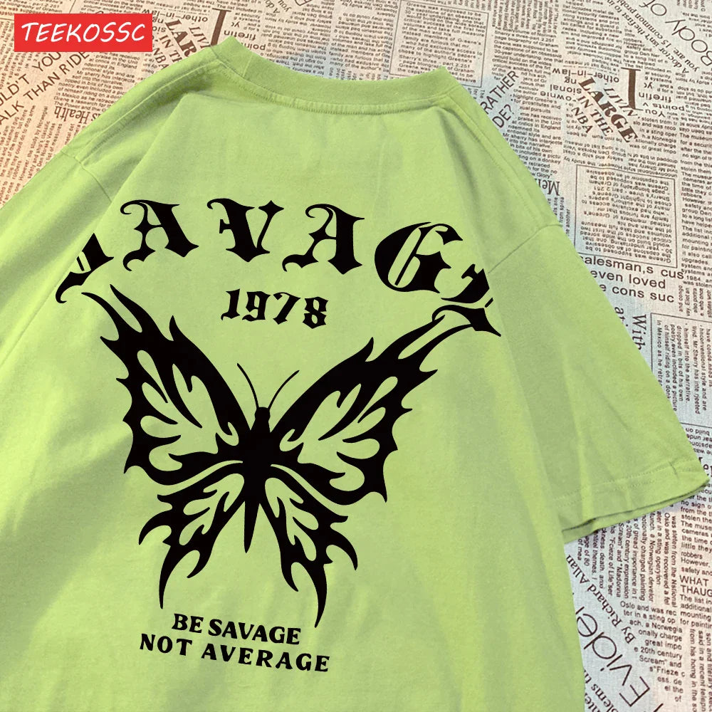 Casual Cotton Summer T-Shirts for Women with Butterfly Print and Oversized Fit in Various Colors