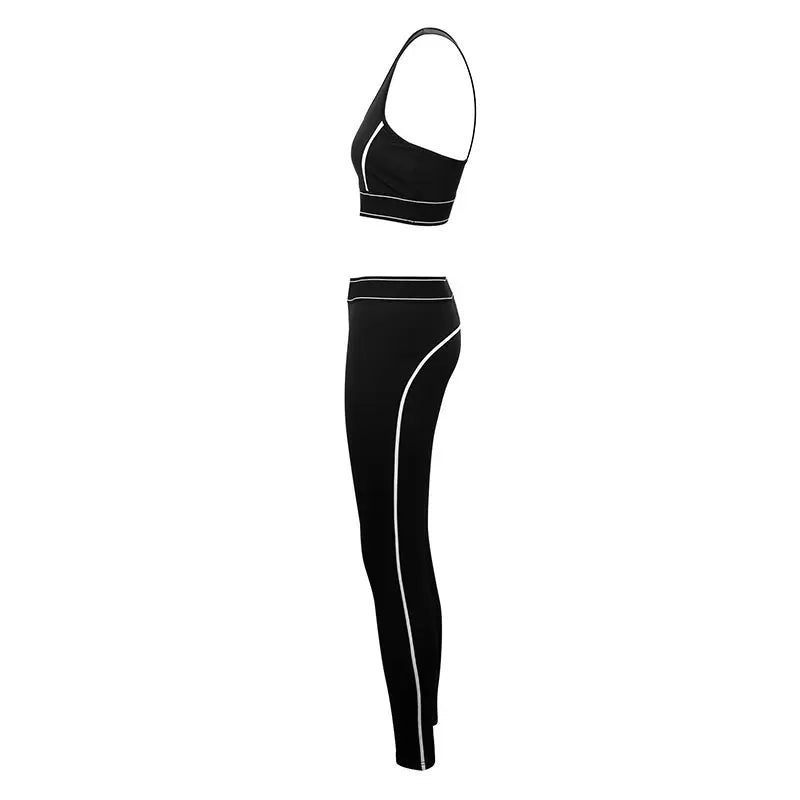 Summer Women Sports Two Piece Set Crop Top and Bodycon Pants Activewear