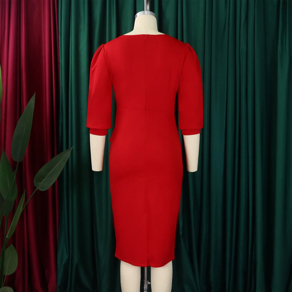 Elegant Office Dress For Women O Neck Half Sleeve Sheath