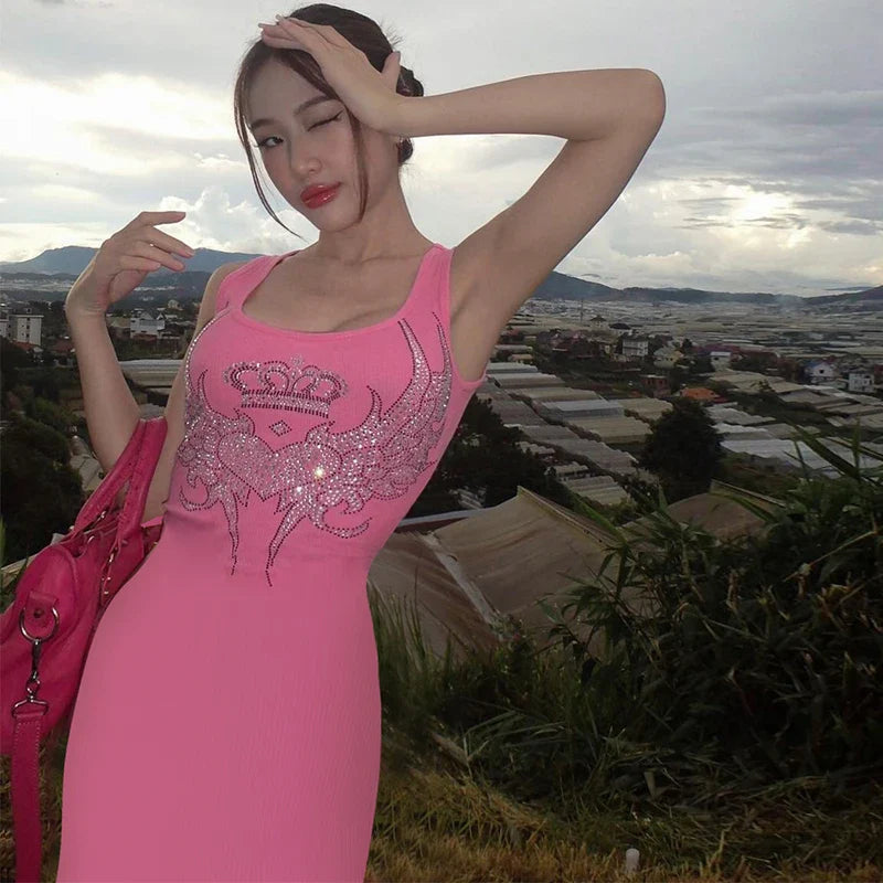 Pink Sequin Sleeveless Mini Dress For Women Party Streetwear