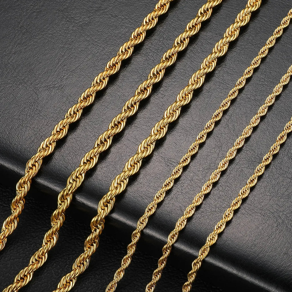 Gold Color Twisted Rope Chain Necklace Stainless Steel Waterproof Choker for Men and Women Fashion Jewelry
